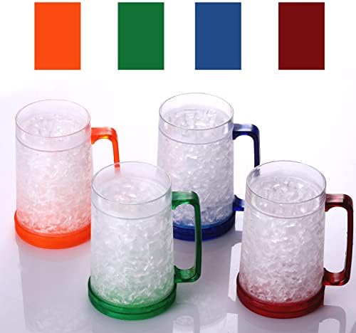 EASICOZI двухстенные гел морозильные чаши за лед, прозрачна, 16 унции, комплект от 4 (син, червен, оранжев и зелен)