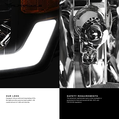 Кристални Фарове Alpha Owls 8710425 с бяла led лента - Черен Кехлибар Идеален За Nissan Titan 2004-2015/ 2004