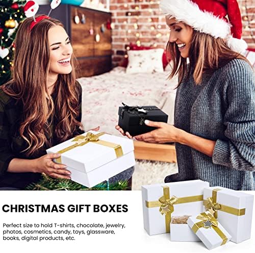 Подаръчни кутии HOMKULA с капаци за подаръци, Подаръчни кутии с Лък и панделка за опаковане на подаръци, Комплект от 3 Луксозни Подарък кутии от Бяло злато с Пълнеж от К?