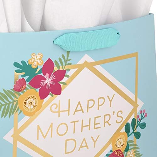 Голям подаръчен пакет Hallmark 10 за Деня на майката от цигарена хартия, Широк (Аквамариновый със златен печат и живи цветове)