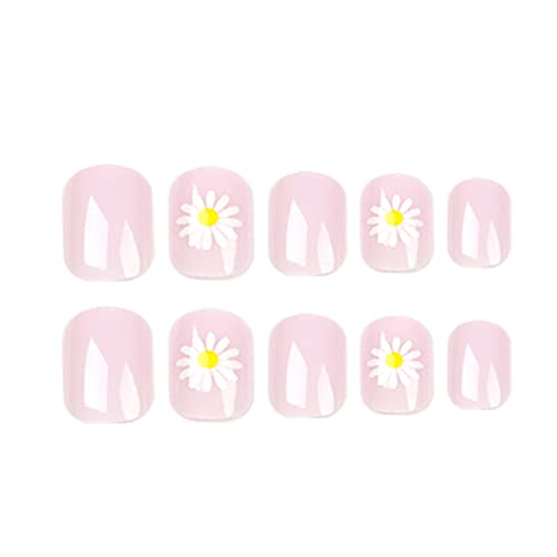 Hkanlre квадратни къса лигавицата на ноктите лилаво режийни ноктите акрилни маргаритки отгоре нокти за жени и момичета, 24