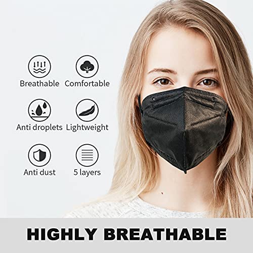 Защитна маска за лице Taimu TM KN95, Черни, Дишащи Сгъваеми Защитни Маски От ФПЧ2,5, Прах, Замърсяване на въздуха за възрастни, Мъже, Жени (на 50 бр.)