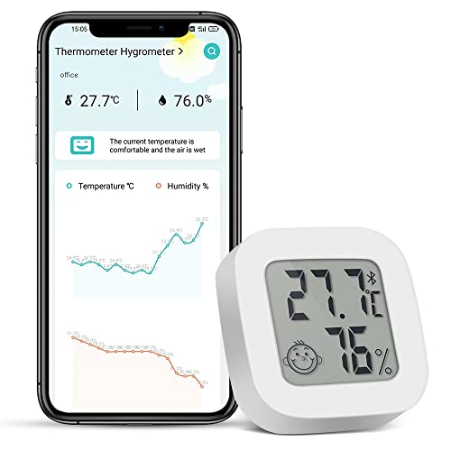 Термометър-Влагомер, Температурен монитор с умен приложение и запис на датата за 30 дни, Безжичен Дигитален Влагомер Bluetooth