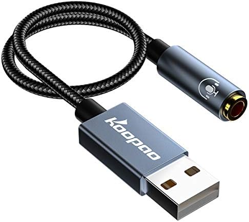 Аудиоадаптер USB с конектор 3.5 мм, Външна звукова карта USB KOOPAO 2в1, Аудио адаптер 3.5 mm Aux с конектор USB