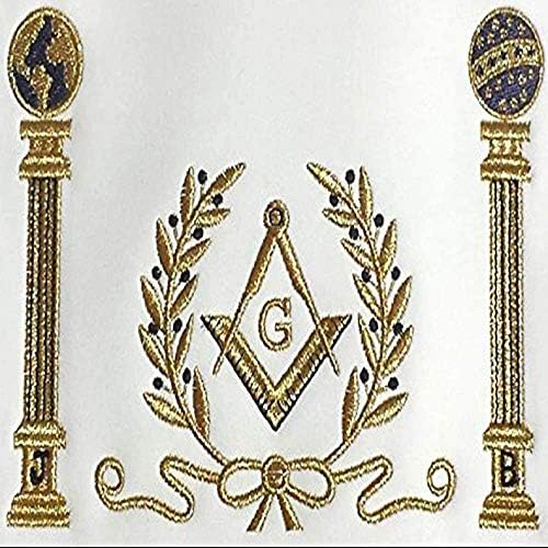 Regalia Lodge Тъмно Синя Престилка Майстор-Зидар Квадратна Фигура на G & Pillars Зидар Златни Ресни (Овче кожа)
