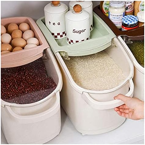 Контейнер за съхранение на ориз SYZHIWUJIA за хранителни продукти, Контейнер за съхранение на ориз тегло 12,5 кг с Шкивами,