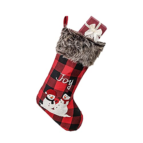 Чорапи за Коледен подарък - Нови Класически Чорапи в Червената Клетка с Хубав Дизайн на Gnome за Украса на Коледното парти