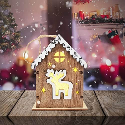 СКОРО Украса на прозореца Коледна елха Коледни Дървени Изделия, Дървена Светоизлучающий Малка Къща Малките Дървени