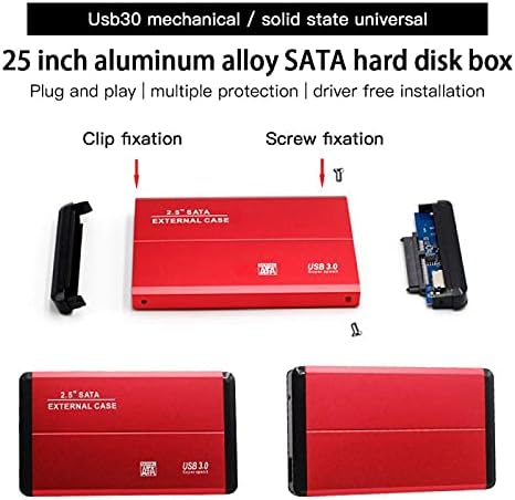 Съединители 2,5-инчов Външен твърд диск HDD Box/Джоб за корпуса от 2,5 HD Твърд Механичен USB3.0 Метален Корпус Мобилен Твърд диск Box - (САЩ, дължина на кабела червен цвят)