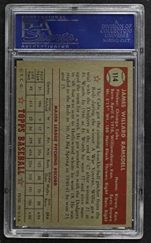 1952 Topps 114 Уилард Рэмсделл Чикаго Къбс (Бейзболна картичка) PSA PSA 6.00 Къбс