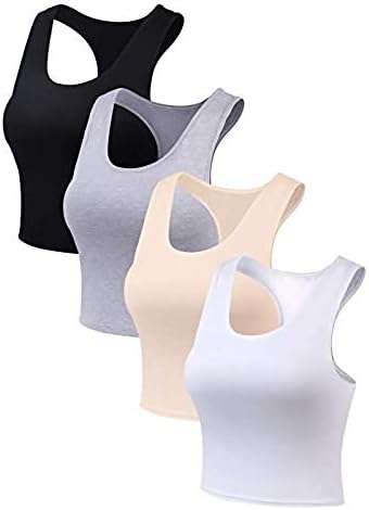 Дамски памучен тренировочная укороченная майк Neartime за жени, основни тениски за йога, спортни ризи без ръкави, 6 опаковки