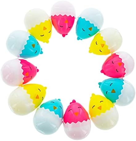 Комплект от 12 Цветни Пластмасови Великденски яйца Пилета