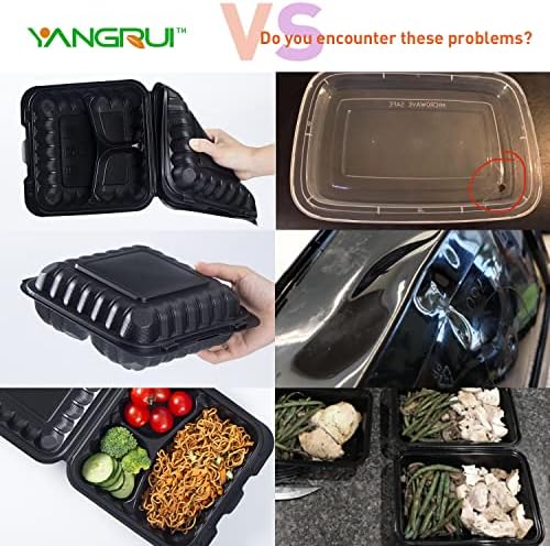 Контейнери YANGRUI To Go, 65 Опаковки за Многократна употреба, Контейнери за храна в черна раскладушке, които не съдържат Бисфенол А, в размер на 7,8 инча, Свиване на опаковк