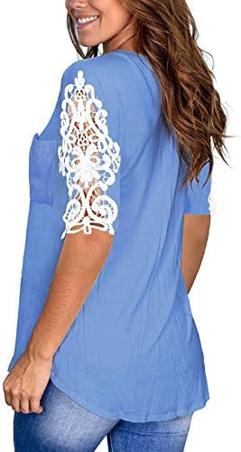 Дамски Елегантен Блуза, Завързана Възли на една Кука Тениски С Къс Ръкав и V-образно Деколте, Лятна Ежедневни Однотонная