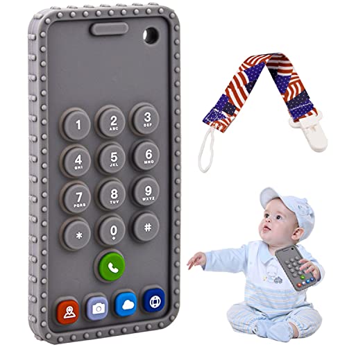 Детски играчки за никнене на млечни зъби под формата на мобилен телефон, Меки Силиконови Играчки за никнене на млечни зъби за деца от 0-6 месеца, 6-12 месеца, Бебешки Иг