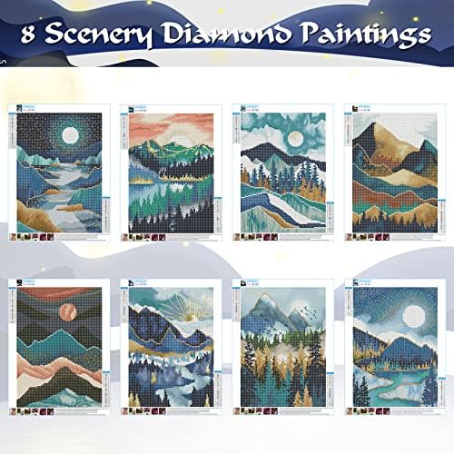 ZYNERY 8 опаковки Комплекти за диамант живопис за възрастни, Комплекти за диамант рисуване с изглед към планината 5D за деца