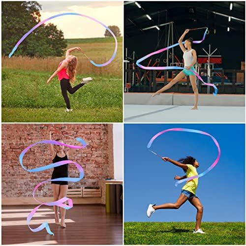 Гимнастическая лента Cikyner, 2 опаковки Цветни гимнастической лента с пръчка, Танци и Детска Розова лента за училищните и домашни игри, е подходящ за момичета на детск