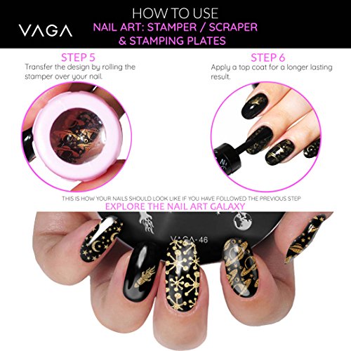 Комплекти за стемпинга нокти VAGA включва 4 плочи за стемпинга нокти колекцията на Silver Color комплект за стемпинга нокти. Насладете се на Плочи за Щамповане на ноктите VA
