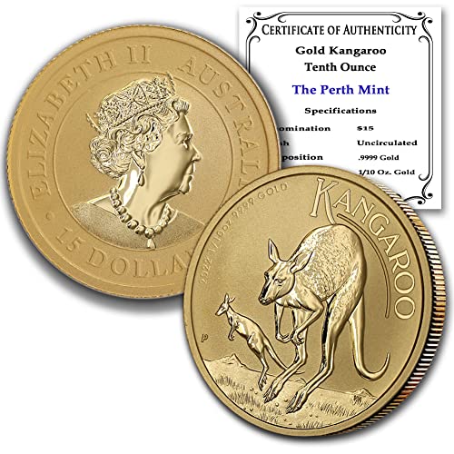Австралийска златна монета под формата на кенгуру 2022 г., 1/10 унция, Брилянт, без лечение (в капсули) със сертификат за