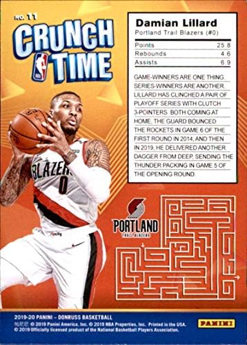 2019-20 Donruss NBA Crunch Time #11 Деймиън Лиллард Портланд Трейл Блейзърс Официалната баскетболна карта Панини