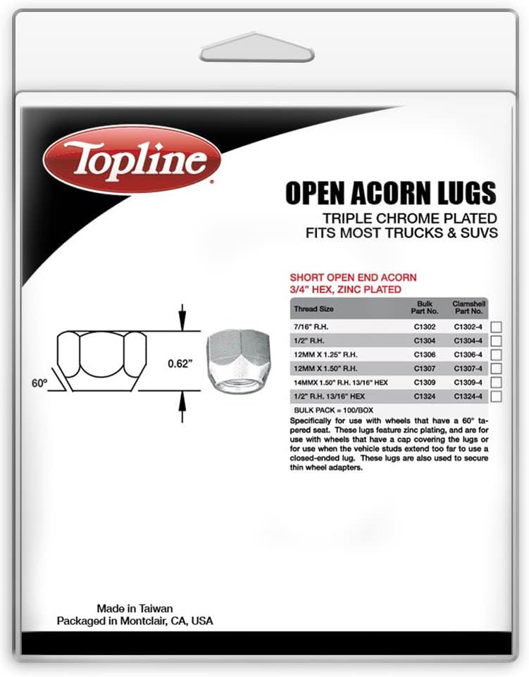 Topline Products C1304-4P | Поцинковани Къси Уши за жълъди с отворен край | Размер на резба 1/2 R. H. | Шестигранник