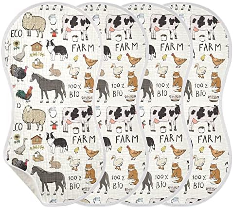 Детски Муслиновые салфетки от оригване Kigai Farm Animals - Супер Абсорбиращи и меки Оригване - Памук Комплект дрехи