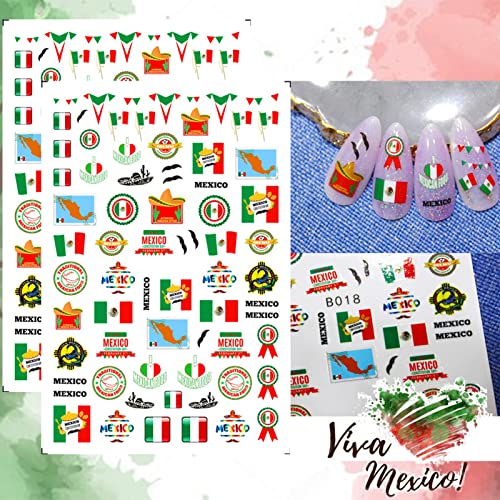 TailaiMei 12 Листа Стикери за Дизайн на ноктите с Мексиканския Флаг на Деня на Независимостта, Самозалепващи