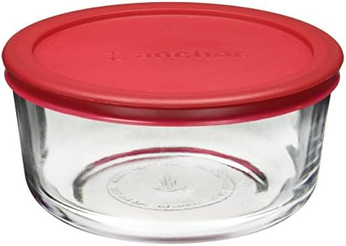 Класически Стъклен Контейнер за съхранение на хранителни продукти Anchor Hocking с капак, Червено, 4 Чаши