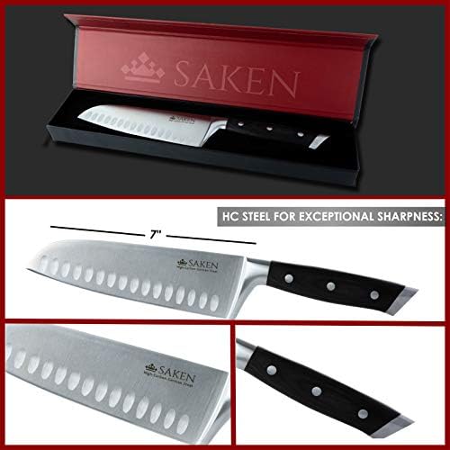 Нож SAKEN Santoku - 7-Инчов японски поварской нож с острие от високо немска стомана, Грантообразным острие и