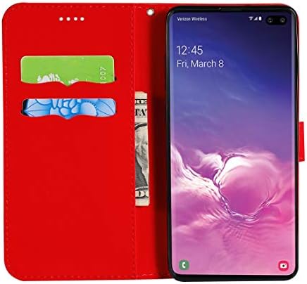 Чанта за мобилни телефони на Тъканта Ред Бродерия Хоризонтален Флип Кожен Калъф с Титуляра, Отделения за карти и Чантата за Galaxy S10 (Червен) Чанти-седалките (Цвят: Роз