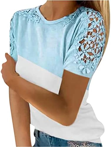 Лятна Есенна Блуза, Тениска за ДевочекПодростков с Къс Ръкав и Кръгло Деколте, Лейси Памучен Тениска на Райета