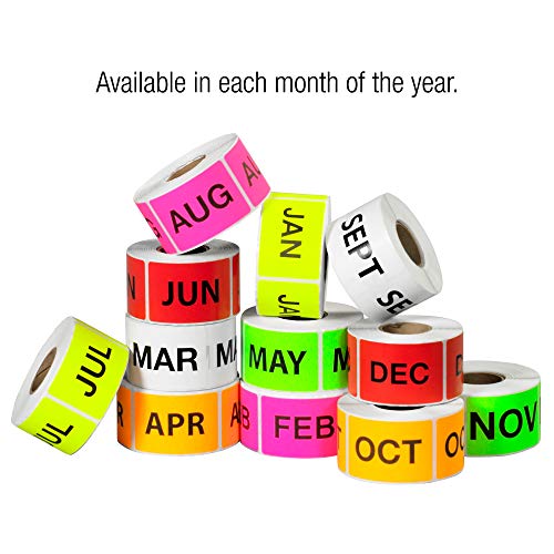 Правоъгълен етикет инвентар Tape Логика с предварително отпечатани месеци на годината, Надпис JUN, Флуоресцентно червено (DL6802)