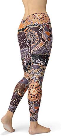 Дамски Панталон с висока талия с принтом Коали, Кенгуру и Крокодил В стила на Изкуството на Аборигените