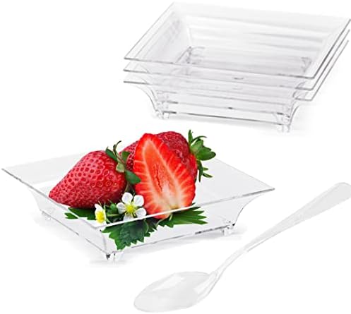 Мини-Десертни чинии TOFLEN 100ct 1 унция с Дегустационными лъжици - за Многократна употреба Квадратна Тава от Прозрачна
