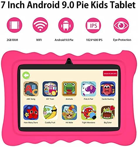 Детски таблет, 7-инчов таблет за деца 2-10 години с 2 GB оперативна памет, 32 GB памет, Android версия 9.0, Предварително инсталирани образователни приложения, Родителски контр