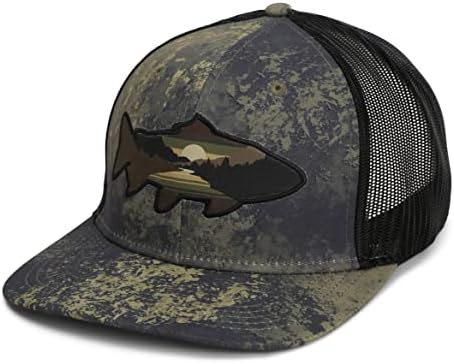 Sunset Trout 6-Панелна Окото шапка за Улов на риболов, летят задната страна, шапка силует Планинска риба Пъстърва
