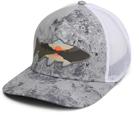 Sunset Trout 6-Панелна Окото шапка за Улов на риболов, летят задната страна, шапка силует Планинска риба Пъстърва