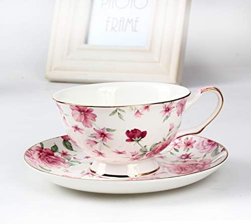 BTaT - Чаени чаши, Комплект от 4 Чаени чаши и блюдец, Чай, Цветя Чаени чаши (8 унция), Комплект чаени чаши и блюдец,