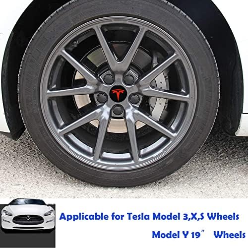 4 бр. Черно-червен Комплект централна капаци на колелата и покриване на ядки-върха, който е съвместим с Tesla Model 3/Y/S/X (4 Капачки на централната главината + 20 капачки ядки