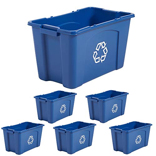 Кофа за боклук/Скоростна Rubbermaid Commercial Products, 18 Литра, Синьо Штабелируемый Контейнер за съхранение на хартия / Опаковане в гаража / Дома / Офиса / училище, опаковка от 6