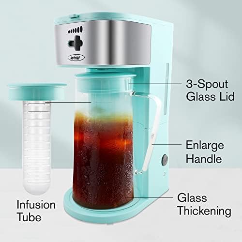 Tea Sunvivi за приготвяне на чай и кафе с лед, система за приготвяне на кафе и чай 3 в 1 със стъклена кана с капацитет от