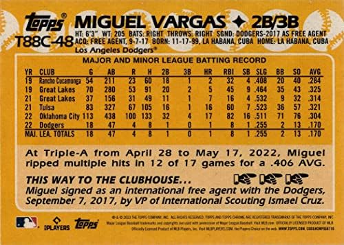 2023 Topps 1988 Сребристо-Хром Бейзбол T88C-48 Карти начинаещ Мигел Варгаса