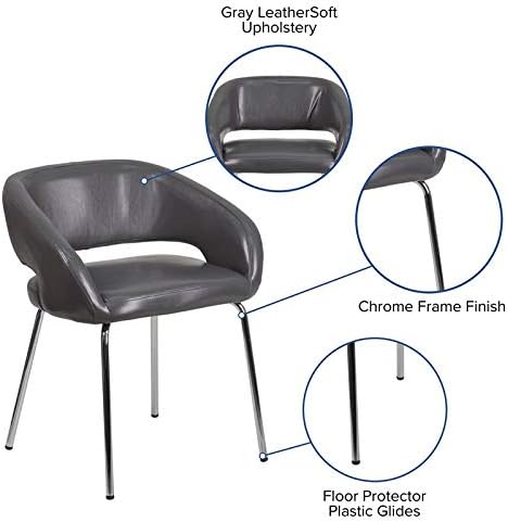 Модерни мебели от серията Flash Fusion, сива кожена мека странично стол за прием на гости, 28,75x23,5x21,75
