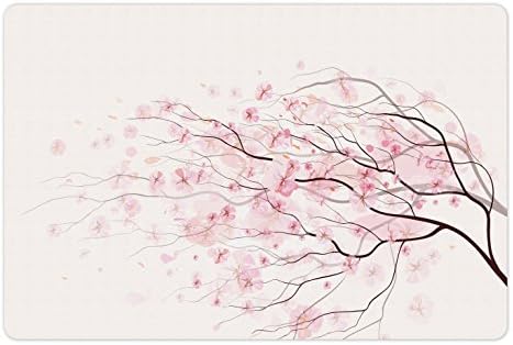 Foldout Бледо-Розова Подложка за домашни за храна и вода, Клон Сакуры с цветя Нежна Японска пролет, Правоъгълен Нескользящий