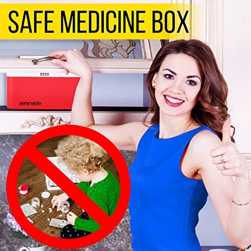 Кутия за съхранение на лекарства SereneLifeHome с ключалка, с Капацитет 26 бутилки с предписани лекарства,
