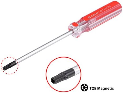 отвертка uxcell Torx, Защитно Отвертка с магнитен звездичка T25 с 4-инчов CR-V вал и прозрачна Червена дръжка