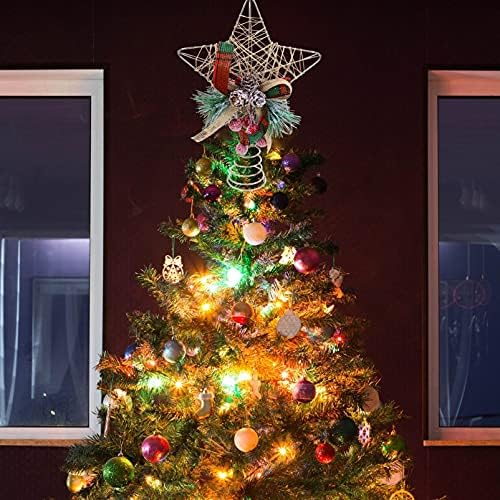 VALICLUD Начало Декор Коледно Дърво Звезда Topper Борова Шишарка червени Плодове Коледно Дърво Блестящи Орнамента