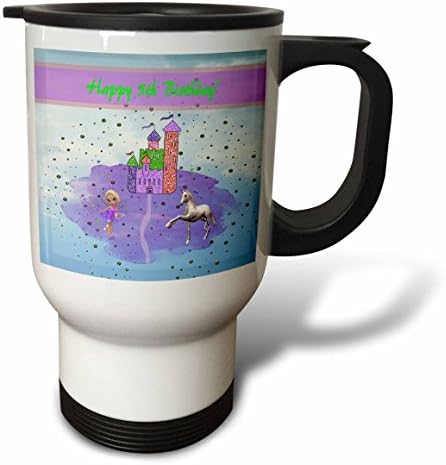 3D Чаша за пътуване Блестящ замък с приказна принцеса и Единорогом, 5-ти рожден ден от неръждаема стомана, 14 грама,