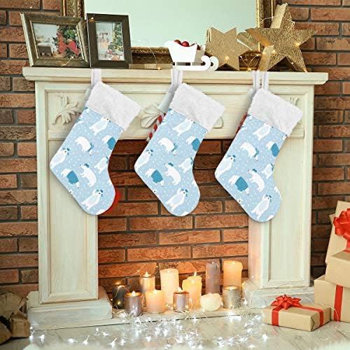 Коледни Чорапи ALAZA, Зимни Бели Коледни Сладки Бели Мечки, Класически Персонализирани Големи Чулочные Украса за Семейни Тържества,