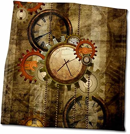 Кърпа за ръце в стил 3D Rose Steampunk в Благородна дизайн Часовници и шестеренки, 15 x 22, Многоцветное
